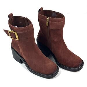 Vince Camuto Bembonie Ankle Boots Burgundy Suede Women's 7M Gold Buckle New